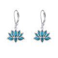 wholesale 925 Sterling Silver Turquoise Lotus Flower Dangle Drop Leverback Earrings Yoga Fashion s for Women and Girls-0-0