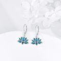 wholesale 925 Sterling Silver Turquoise Lotus Flower Dangle Drop Leverback Earrings Yoga Fashion s for Women and Girls-0-4