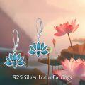 wholesale 925 Sterling Silver Turquoise Lotus Flower Dangle Drop Leverback Earrings Yoga Fashion s for Women and Girls-0-5