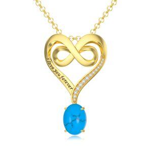 Sterling Silver I Love You Forever Heart Pendant Necklace with Turquoise-0