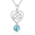 wholesale 925 Sterling Silver Round Blue Turquoise Celtic Knot Heart Necklace for Women-0-0