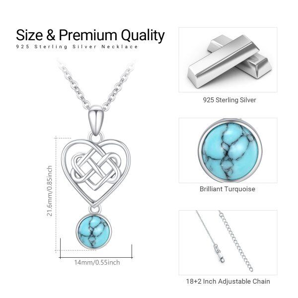 Sterling Silver Celtic Knot Heart Pendant Necklace with Turquoise-1