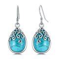 wholesale 925 Sterling Silver Teardrop Turquoise Filigree Dangle Earrings for Women Gifts-0-0