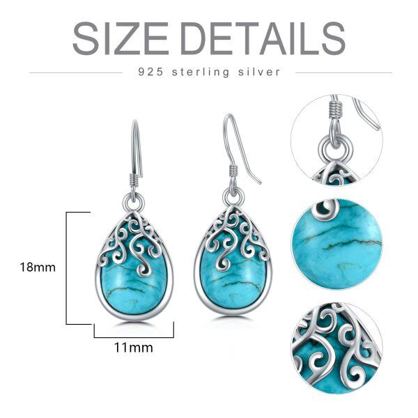 Sterling Silver Filigree Teardrop Turquoise Dangle Earrings-1