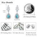 wholesale 925 Sterling Silver Turquoise Teardrop Drop Dangle Earring with Leaves and Cubic Zirconia - Fashionable Ear Studs for Women-0-1
