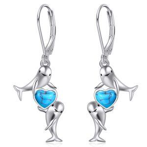 Sterling Silver Dolphin Turquoise Dangle Earrings-0