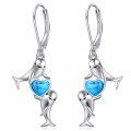 wholesale 925 Sterling Silver Heart-Shaped Turquoise Stone Dolphins Leverback Earrings for Women-0-0