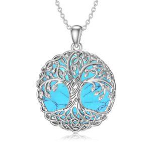 Sterling Silver Celtic Knot Turquoise Tree of Life Pendant Necklace-0