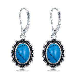 Sterling Silver Oxidized Turquoise Dangle Earrings-0