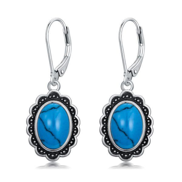 Sterling Silver Oxidized Turquoise Dangle Earrings-0