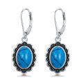 wholesale 925 Sterling Silver Oval Turquoise Leverback Drop Earrings Gift for Mom-0-0