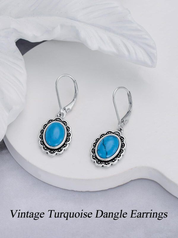 Sterling Silver Oxidized Turquoise Dangle Earrings-3