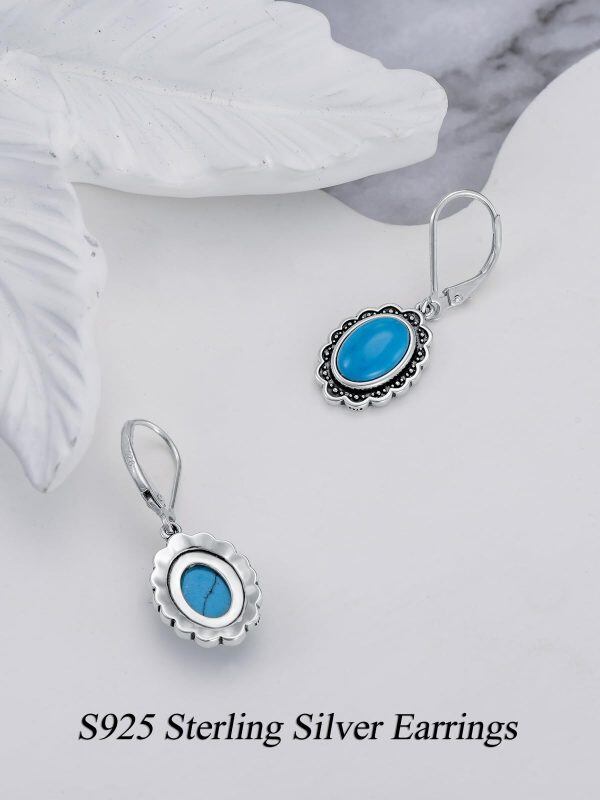 Sterling Silver Oxidized Turquoise Dangle Earrings-4