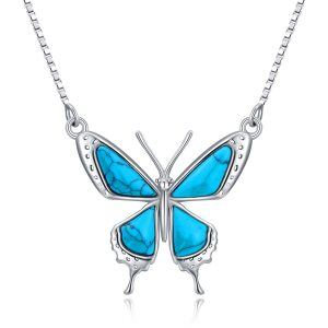 Sterling Silver Butterfly Turquoise Pendant Necklace-0