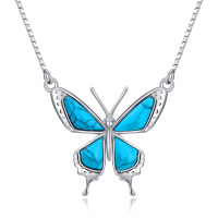 wholesale 925 Sterling Silver & Natural Turquoise Butterfly Pendant Necklace - Mothers Day Gift for Her- Rhodium Plated