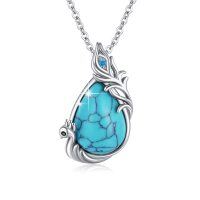 wholesale 925 Sterling Silver & Natural Turquoise Stone Peacock Pendant Necklace - Boho Chic s for Her- Rhodium Plated