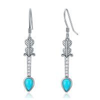 wholesale 925 Sterling Silver Arrowhead Genuine Turquoise Drop Earrings for Women - December Birthstone - Rhodium Plated