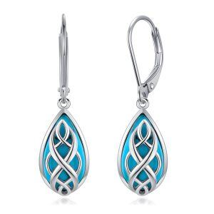 Sterling Silver Celtic Natural Turquoise Dangle Earrings-0