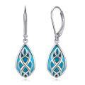 wholesale 925 Sterling Silver Teardrop Shape Celtic Knot Design with Blue Stone Leverback Drop Earrings for Women Gifts-0-0