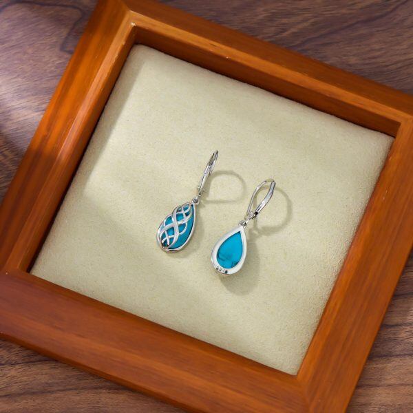 Sterling Silver Celtic Natural Turquoise Dangle Earrings-3