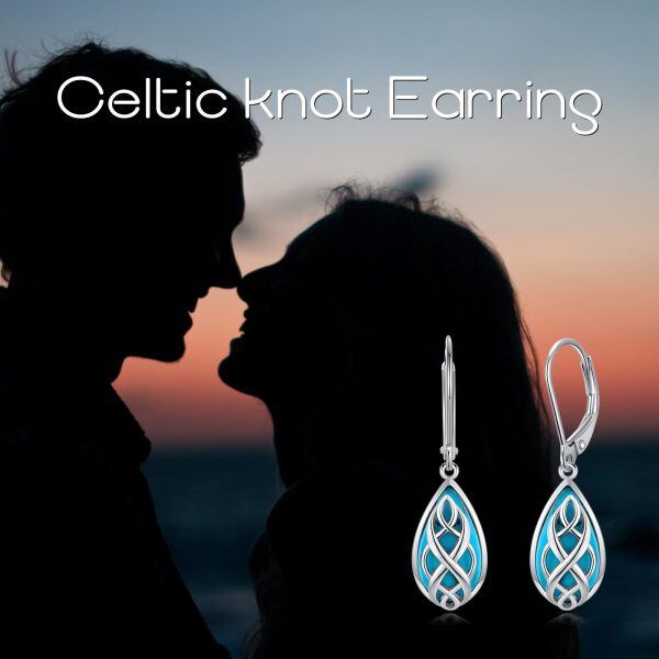 Sterling Silver Celtic Natural Turquoise Dangle Earrings-5