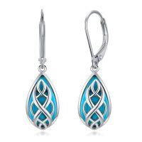 wholesale 925 Sterling Silver Teardrop Shape Celtic Knot Design with Blue Stone Leverback Drop Earrings for Women Gifts- Oxidized/Oxidised