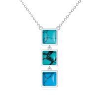 wholesale 925 Sterling Silver Square Turquoise Drop Pendant Necklace for Women - 3 Pendants (18+2)- Rhodium Plated