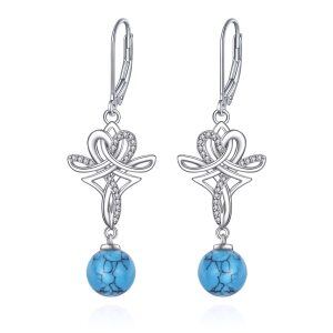 Sterling Silver Celtic Knot Natural Turquoise Dangle Earrings-0