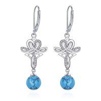 wholesale 925 Sterling Silver Blue Turquoise & Moonstone Celtic Knot Dangle Leverback Earrings for Women Mother's Day Gift- Rhodium Plated