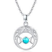 wholesale 925 Sterling Silver Turquoise Celtic Triple Moon Goddess Pendant Necklace for Women and Girls- Rhodium Plated
