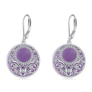 Sterling Silver Filigree Circle Amethyst Drop Earrings-0