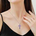 wholesale 925 Sterling Silver Purple Crystal Cross Cremation Keepsake Necklace for Women Memory Ash Holder Pendant with Funnel and Chain 48cm-0-2