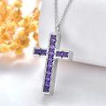 wholesale 925 Sterling Silver Purple Crystal Cross Cremation Keepsake Necklace for Women Memory Ash Holder Pendant with Funnel and Chain 48cm-0-4