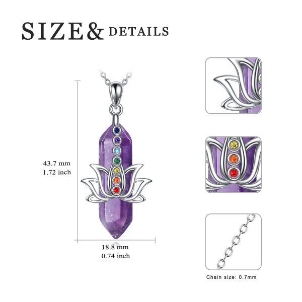 Sterling Silver Lotus Healing Amethyst 7 Chakra Pendant Necklace-1