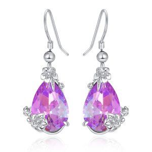 Sterling Silver Plum Blossom Amethyst Drop Earrings-0