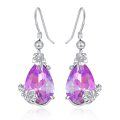 wholesale 925 Sterling Silver Teardrop Amethyst Plumeria Flower Pendant Earring Set with Pink Crystals Gift for Her-0-0