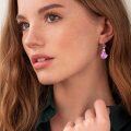 wholesale 925 Sterling Silver Teardrop Amethyst Plumeria Flower Pendant Earring Set with Pink Crystals Gift for Her-0-2