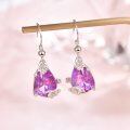 wholesale 925 Sterling Silver Teardrop Amethyst Plumeria Flower Pendant Earring Set with Pink Crystals Gift for Her-0-3