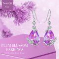 wholesale 925 Sterling Silver Teardrop Amethyst Plumeria Flower Pendant Earring Set with Pink Crystals Gift for Her-0-5