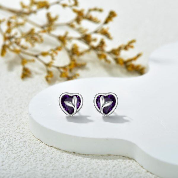 Sterling Silver Mermaid Tail Amethyst Stud Earrings-3