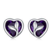 wholesale 925 Sterling Silver Purple Crystal Mermaid Tail Heart Studs for Women Beach s- Rhodium Plated
