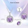 wholesale 925 Sterling Silver Square Cut Amethyst Pendant with Cubic Zirconias and Chain for Women's s-0-1