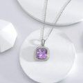 wholesale 925 Sterling Silver Square Cut Amethyst Pendant with Cubic Zirconias and Chain for Women's s-0-4