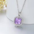 wholesale 925 Sterling Silver Square Cut Amethyst Pendant with Cubic Zirconias and Chain for Women's s-0-5