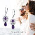 wholesale 925 Sterling Silver Purple Amethyst Drop Earrings for Women Girls Mother-Daughter  Set-0-3