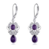 wholesale 925 Sterling Silver Purple Amethyst Drop Earrings for Women Girls Mother-Daughter  Set- Rhodium Plated