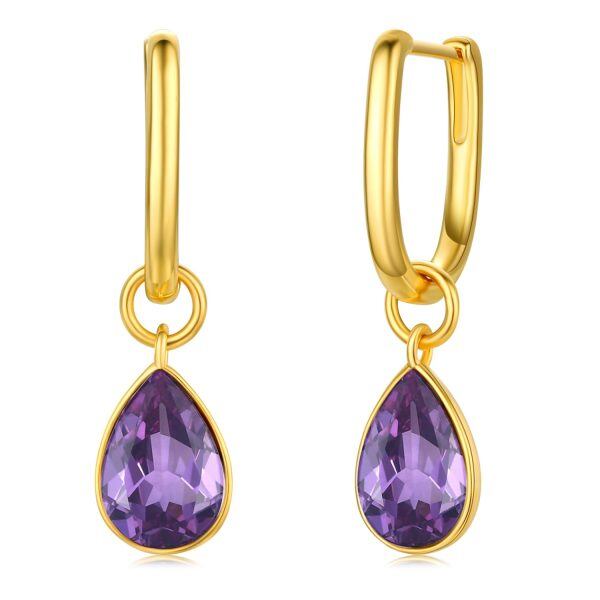 Sterling Silver Amethyst Crystal Teardrop Drop Earrings-0