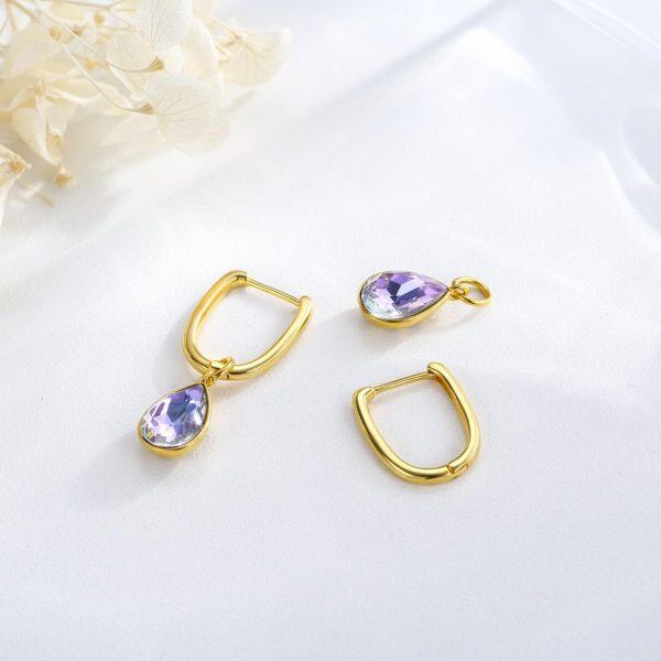 Sterling Silver Amethyst Crystal Teardrop Drop Earrings-4