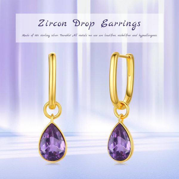 Sterling Silver Amethyst Crystal Teardrop Drop Earrings-6