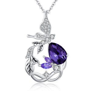 Sterling Silver Butterfly Amethyst Pendant Necklace with February Birthstone-0